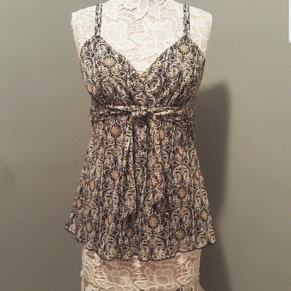 INC Glittery Flowy Tank Top w/Front Tie